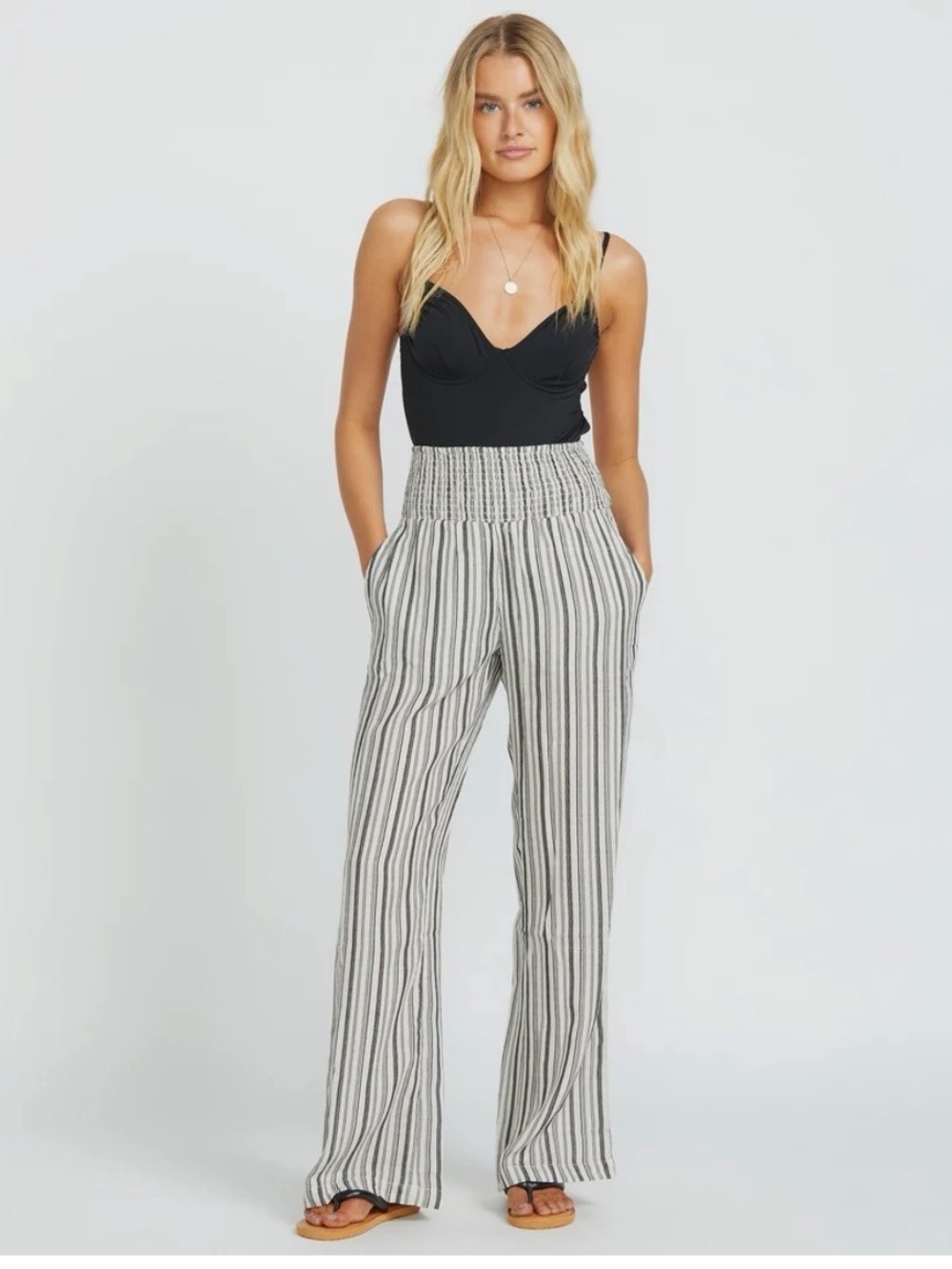 Billabong Boho High Waist Smocked Striped Lounge Pants Size Large
